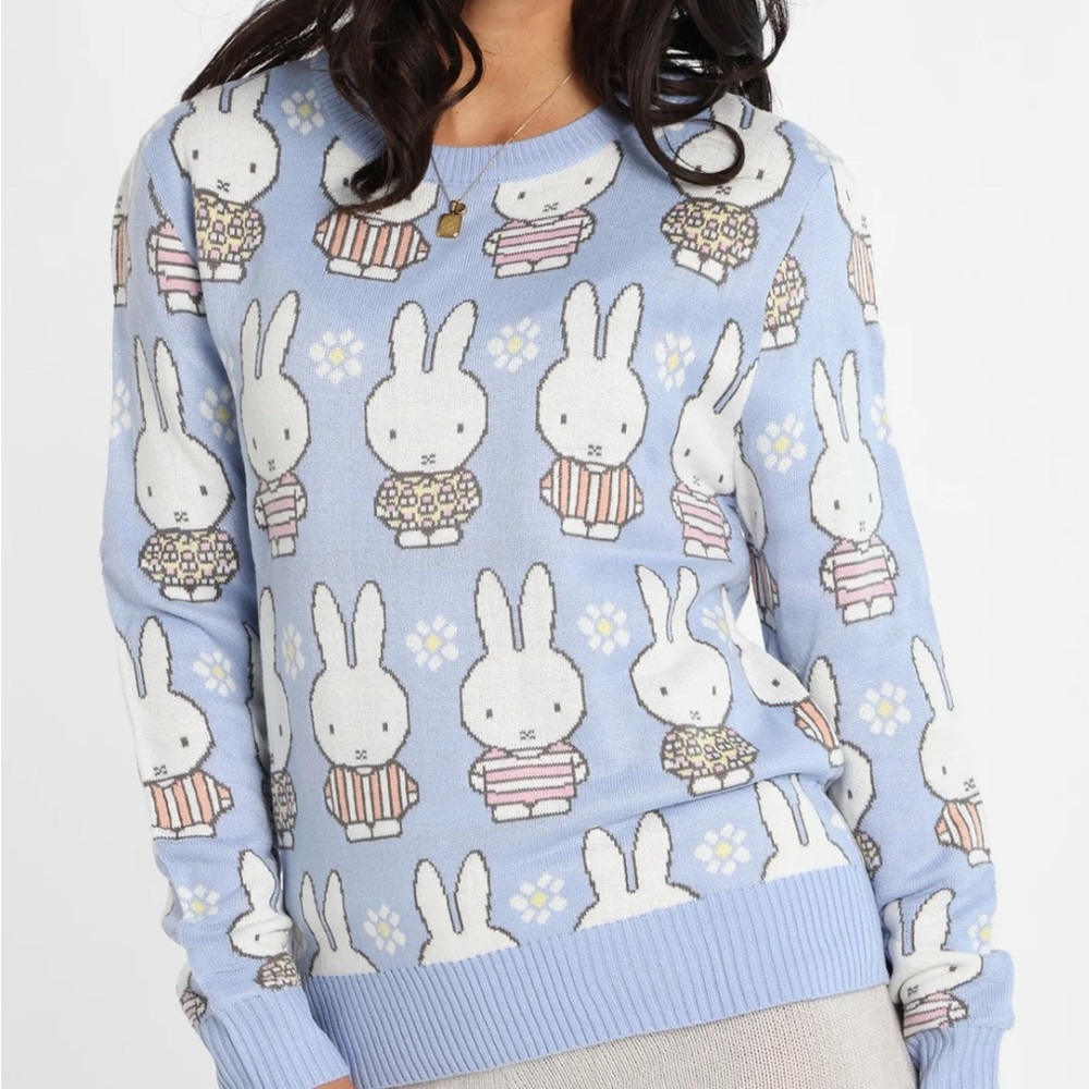 Miffy Floral Pastel Blue Bunny Pattern Sweater
